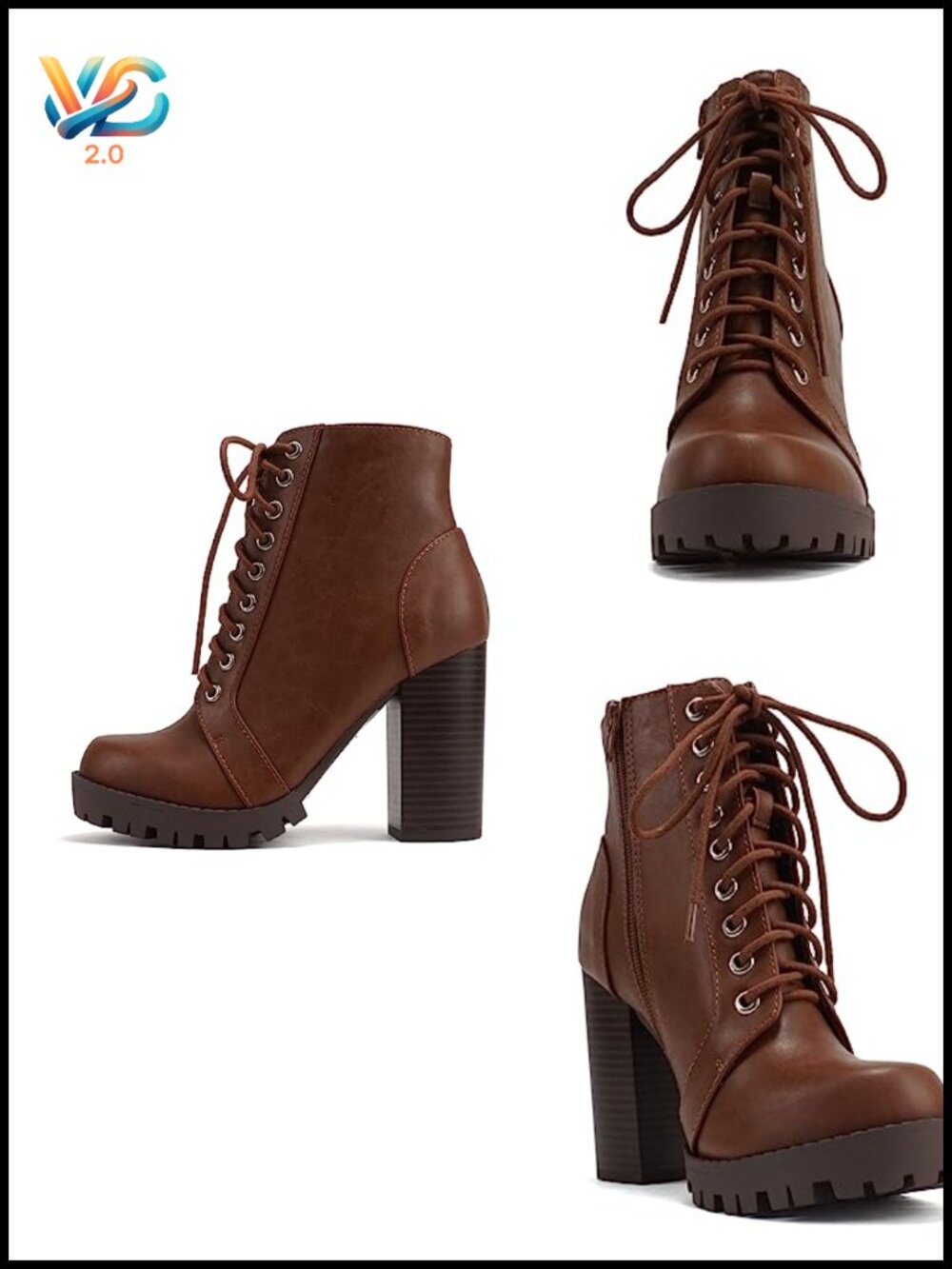 Fashion Combat Ankle Boot with 4in Stacked Heel and Side Zipper